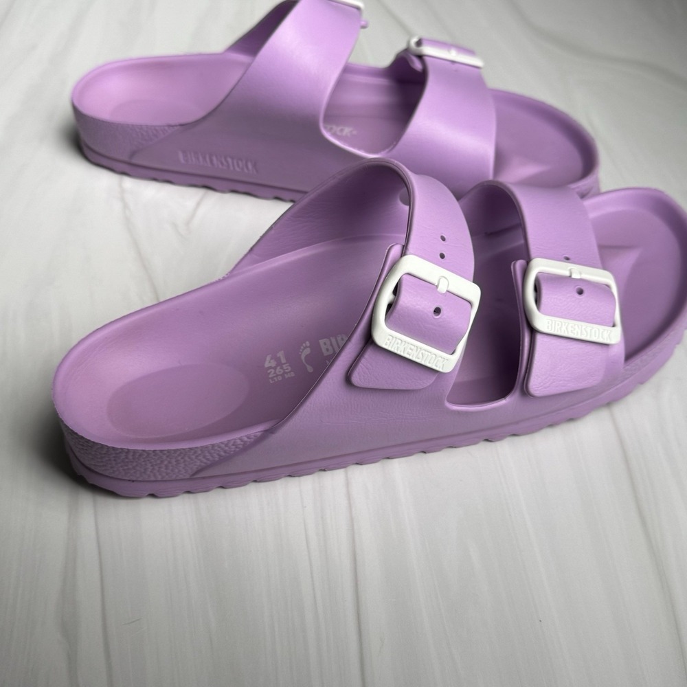Birkenstock Arizona EVA Sandals 41 Womens 10 Mens 8 Lavender Purple White Buckle - Picture 2 of 16